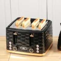 HOMCOM 4-Sleuven-Toaster, golfdesign, meerdere functies, kruimellade, Zwart(m-8)