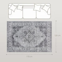 HOMCOM Vintage Area Rug, Non-Slip Washable Rug, Flannel Floor Carpet for Living Room, Bedroom, Dining Room, Home Office, 170 x 120 cm, Grey(m-3)