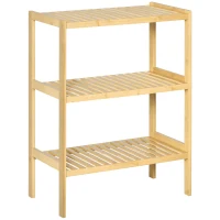 HOMCOM Étagère en bambou 3 niveaux - étagère pour plantes pots de fleurs - étagère de salle de bain - meuble de rangement salon cuisine bureau entrée - étagères à lattes - dim. 62L x 33l x 80H cm(m-1)