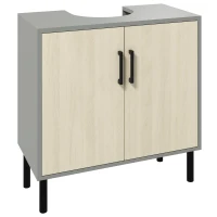 kleankin Mobile Salle de Bain sous-lavabo avec Double Porte et Étagère en Mélaminé, 60x30x60 cm, Gris et Chêne(m-6)
