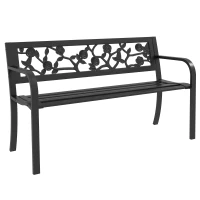 Outsunny Banc de Jardin 2 Places en Acier avec Dossier Décoré et Accoudoirs, 127x50x75cm, Noir(m-6)