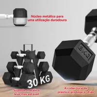SPORTNOW Conjunto de Halteres 6 Peças 2 x 2 kg 2 x 5 kg 2 x 8 kg com Revestimento em Borracha Antideslizante e Suporte Preto(m-6)