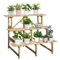 Outsunny 3 Tier Outdoor Plant Stand, Wood Ladder Shelf, Flower Pot Display Rack for Garden Backyard(m-10)