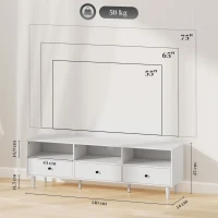 HOMCOM Meuble TV, support TV pour écrans de 75 pouces, 3 compartiments ouverts, 3 tiroirs, en panneau de particules blanc(m-3)