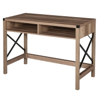 HOMCOM Bureau Design Industriel Grand Plateau 2 niches métal Noir Panneaux Particules Imitation Bois veinage Marron