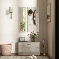 HOMCOM Ensemble d'Entrée 3 Pièces avec Meuble à Chaussures, Portemanteau et Miroir, en Bois et Verre, couleur Bois et Blanc(m-3)