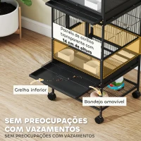 PawHut Gaiola para Pássaros de 2 Níveis com Rodas Painéis Acrílicos Comedouros Prateleira Bandejas Amovíveis  48x46x134,5 cm Preto(m-4)