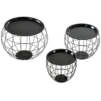 HOMCOM Lot de 3 Tables Basses gigognes Tables d'appoint Rondes encastrables Style néo-rétro métal Noir(m-11)
