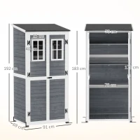 Outsunny Abri de Rangement de Jardin, Cabane à Outils avec 2 Fenêtres, Piquets de Sol, Toit en Asphalte, 91 x 69 x 192 cm, Bois de Sapin, Gris clair(m-3)