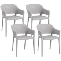 Outsunny Set 4 Scaune Gradina PP Exterior – Spatar inalt & Cotiera, Stivuibile(m-11)