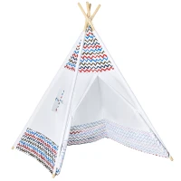 HOMCOM Tenda Tipi para Crianças acima de 3 Anos Tenda Tipi Infantil de Madeira Portátil com Janela para Interiores e Exteriores 120x120x155cm Branco(m-10)