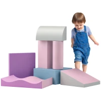 HOMCOM Ensemble de blocs de construction en mousse pour enfants, favorise la créativité, similicuir, 40x40x20 cm, Multicolore, 1-3 ans(m-6)