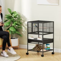 PawHut Cage pour Oiseaux avec Étagère Inférieure, Plateau et Grille Amovibles, en Acier et PP, 48x46x83 cm, Noir(m-2)