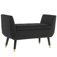 HOMCOM Sitzbank mit Stauraum und Armlehnen, Truhenbank, samtartiges Polyester, Kautschukholz, Dunkelgrau, 107 x 42 x 65 cm(m-10)