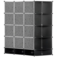 HOMCOM Armario Modular Organizador Portátil con 16 Compartimentos y 2 Barras de Colgar Ropa Negro y Blanco(m-10)