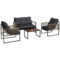 Outsunny Set da Giardino 4 Pezzi in Rattan con Divanetto, 2 Sedie e Tavolino da Caffè, Grigio e Marrone