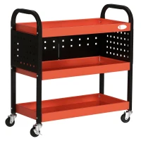 DURHAND Carro de Ferramentas Carro de Oficina de Aço com 3 Prateleiras Rodas e Painéis Perfurados 75x35x80 cm Vermelho e Preto(m-9)