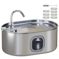 PawHut Distributeur d'Eau pour Chat de 7L avec Lumière LED et Brosse, en Acier Inoxydable 304, 32x22.1x22.3 cm, Argent(m-6)