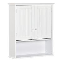 kleankin Armario Baño de Pared con 2 Puertas Estante Interior Ajustable y Compartimento Abierto Mueble Auxiliar Suspendido Multiusos para Cocina 60x20x70,5 cm Blanco