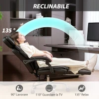 HOMCOM Sedia da Ufficio in Pelle PU con Poggiapiedi, Poggiatesta Regolabile e Supporto Lombare, Nero(m-6)