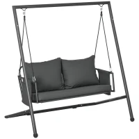 Outsunny Dondolo da Giardino 2 Posti con Cuscini e Tasche, in Acciaio e Textilene, 168x117x181 cm, Grigio Scuro(m-1)