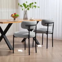 HOMCOM Lot de 2 chaises de salle à manger avec dossier en tissu pieds en acier 51 x 51 x 76 cm gris clair(m-7)