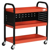 DURHAND Carro de Ferramentas Carro de Oficina de Aço com 3 Prateleiras Rodas e Painéis Perfurados 75x35x80 cm Vermelho e Preto(m-1)