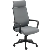 HOMCOM Chaise de bureau avec dossier souple, roulettes, accoudoirs, chaise de bureau réglable en hauteur, laine, Gris(m-1)