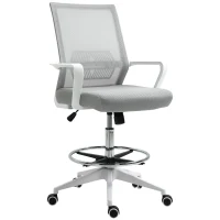 Vinsetto Fauteuil de bureau chaise de bureau assise haute réglable dim. 64L x 59l x 104-124H cm tabouret de bureau pivotant 360° maille respirante gris et blanc(m-14)