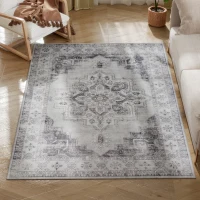 HOMCOM Vintage Area Rug, Non-Slip Washable Rug, Flannel Floor Carpet for Living Room, Bedroom, Dining Room, Home Office, 170 x 120 cm, Grey(m-10)