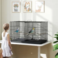PawHut Cage à Oiseaux avec Cloison Amovible et Étagère Inférieure de Rangement, en Acier et PP, 94x57x57 cm, Noir(m-2)