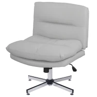 HOMCOM Cadeira de Escritório com Altura Ajustável Função Basculante Base Cruzada e Assento Amplo Cadeira para Estúdio 65x65x84-94 cm Cinza Claro(m-11)