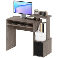 HOMCOM Bureau Informatique multimédia étagères Tablette Clavier Panier Noir Panneaux Particules Gris(m-10)