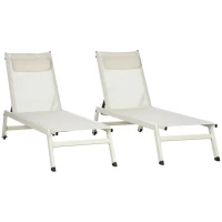 Outsunny Chaise Longue Lettino Prendisole Reclinabile 2pz in Alluminio e Poliestere, 55x195x30 cm, Beige(m-6)