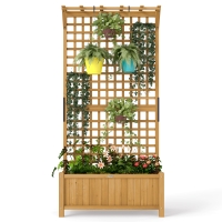 Outsunny Potager surélevé avec treillis et toit, bac à plantes, parterre de fleurs, résistant aux intempéries, bois, 90 x 45 x 183 cm, Marron