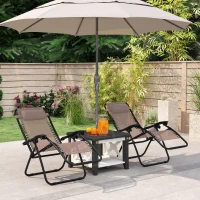 Outsunny Zero Gravity Chair Set of 2, Metal Frame Texteline Armchair Outdoor Folding and Reclining Sun Lounger with Head Pillow for Patio Decking Gardens Camping, Beige(m-2)