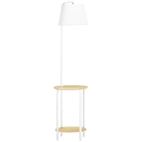 HOMCOM Lámpara de Pie Moderna con Mesita Pantalla de Lino Interruptor de Pie para Salón Dormitorio 43x39,5x162 cm Blanco(m-10)