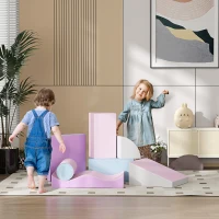 HOMCOM Ensemble de blocs de construction en mousse pour enfants, favorise la créativité, similicuir, 40x40x20 cm, Multicolore, 1-3 ans(m-2)