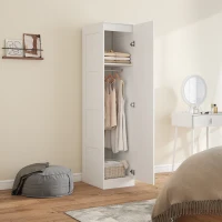 HOMCOM Armadio Multiuso con Asta Appendiabiti, Ripiano, Porta a Chiusura Dolce 40 x 52 x 180 cm Bianco(m-2)