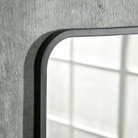 HOMCOM Miroir Mural avec Cadre Métallique, Coins Arrondis, 1 Etagère 70 cm x 10,2 cm x 50 cm Noir + Argent(m-4)