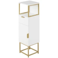 kleankin Mobile Colonne de Salle de Bain avec Tiroir, Placard et Étagère en Bois et Métal, 30x30x105cm, Blanc(m-1)