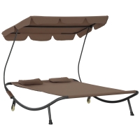 Outsunny Lettino Matrimoniale 2 Posti Parasole Regolabile da Esterno e Giardino 200x175 x134cm Marrone