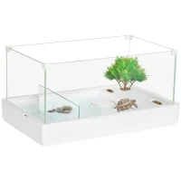 PawHut Terrarium pour Tortues avec Filtration à 3 Niveaux et Panneaux en Verre et ABS, 51x31x25.5 cm, Blanc(m-5)