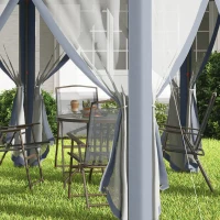 Outsunny 3 x 4m Metal Frame Hexagon Gazebo, with Curtains - Grey(m-9)