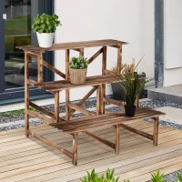 Outsunny Étagère à plantes pliable à 3 niveaux de 78 cm de hauteur, support de fleurs pour intérieur et extérieur en bois, étagère à pots de fleurs avec plateaux, étagère à plantes pour salon, jardin, balcon en bois naturel(m-2)