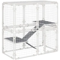 Pawhut Valla Metálica para Mascotas Parque para Conejos Conejera con 16 Paneles Puerta con Pestillo y Escalera para Cobayas Gatos Cachorros Diseño DIY 68x68x2,5 cm Blanco(m-10)