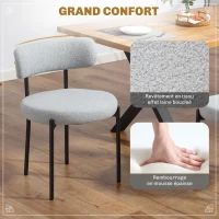 HOMCOM Lot de 2 chaises de salle à manger avec dossier en tissu pieds en acier 51 x 51 x 76 cm gris clair(m-5)