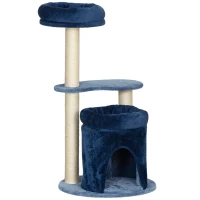 PawHut Arbre à chat, arbre à grimper pour chat, avec poteaux à griffer en sisal naturel, hauteur de 85 cm, bleu foncé, crème(m-10)