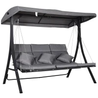 Outsunny Balancín con Toldo Ajustable de 3 Plazas Columpio de Jardín con Dosel Cojines para Exterior Terraza Patio Carga 270 kg 200x115x168 cm Gris(m-1)