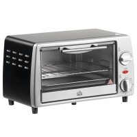 HOMCOM Horno Eléctrico de Sobremesa 10 Litros 750W Mini Horno Tostador con Temperatura hasta 230 ℃ Temporizador 60 Minutos Bandeja y Rejilla 36,5x26x22 cm Plata